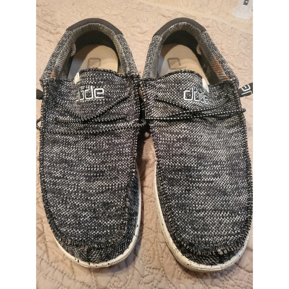 Hey Dude Wally Sox Mens Black White Marled Knit Slip On Loafers Size 9 EU 42‎